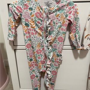 Caden Lane Floral Footie - Pink, Green, and Orange
